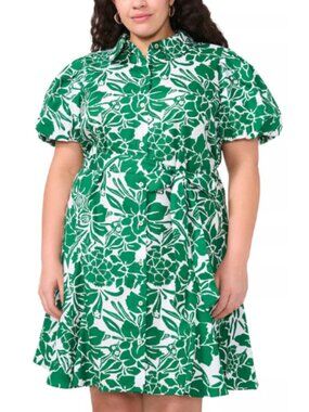 MSK Green White Floral Cotton Mini Dress Size 3X